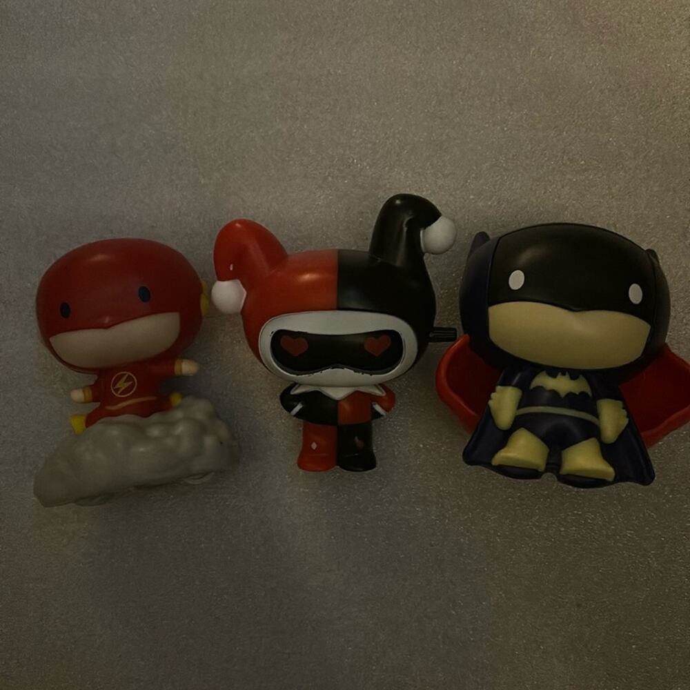DC Comics Batman,Flash,Harley Quinn 3 Figure Burger King Lot Stocking Stuffers